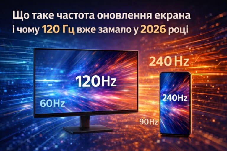 Монітор і смартфон з частотою оновлення 120 Гц — порівняння плавності екранів у 2026 році.