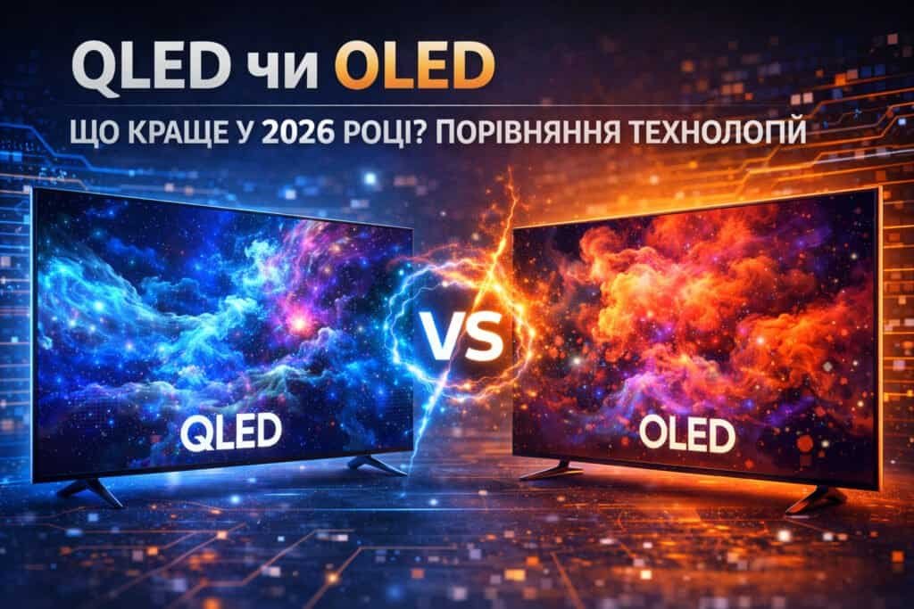 Телевізори з технологіями QLED та OLED — порівняння якості зображення у 2026 році.