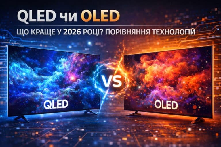 Телевізори з технологіями QLED та OLED — порівняння якості зображення у 2026 році.